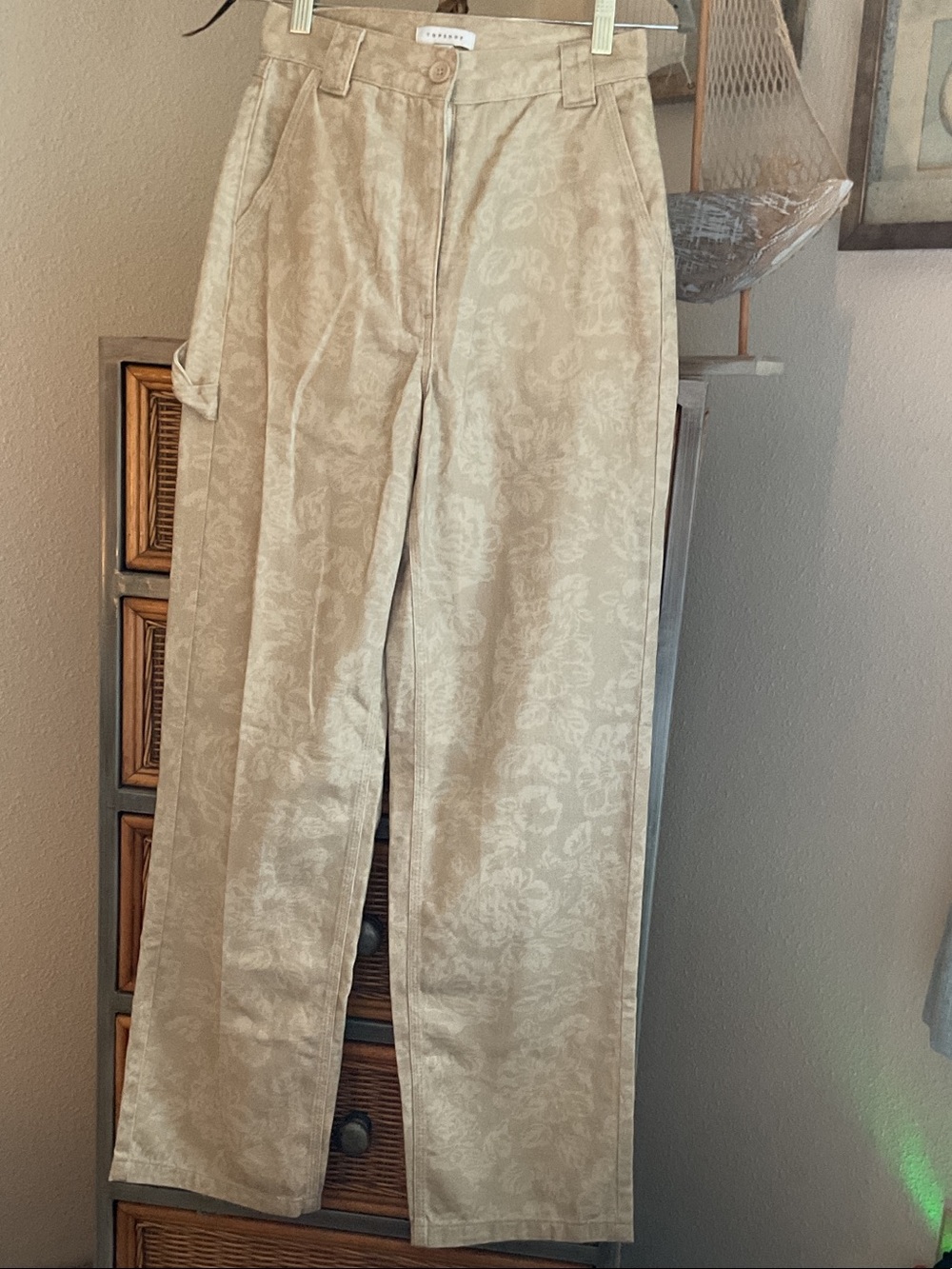 Topshop Beige Floral Jacquard Chinos